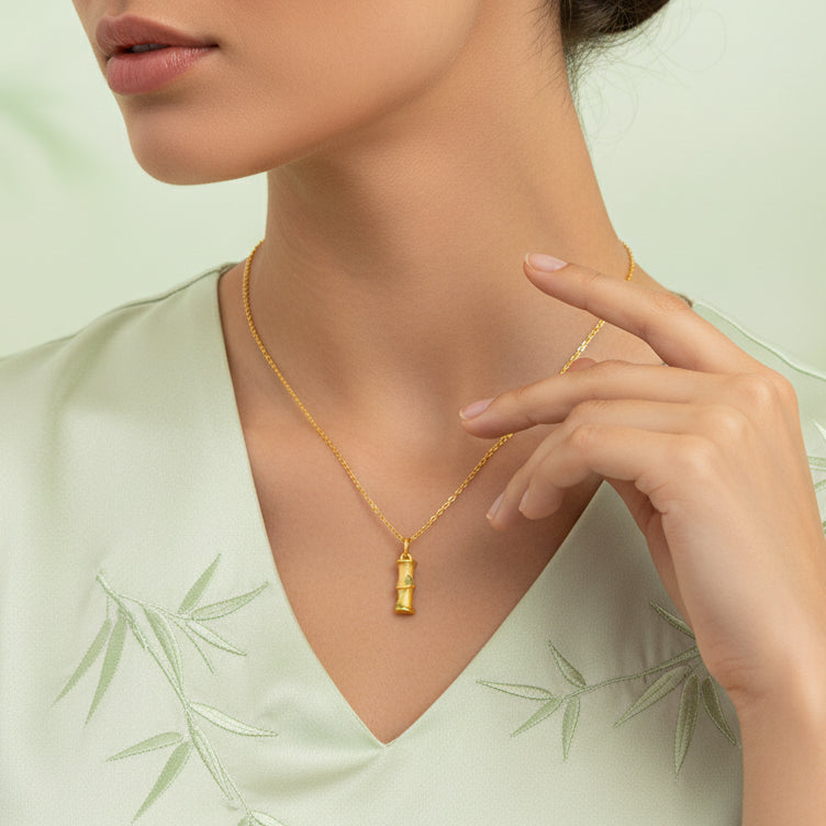 24K Gold Enamel Bamboo Pendant