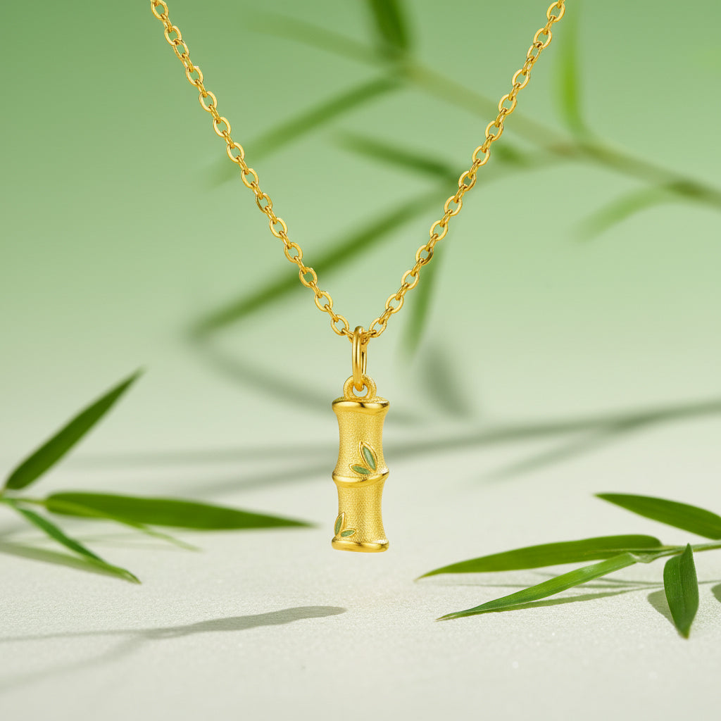 24K Gold Enamel Bamboo Pendant