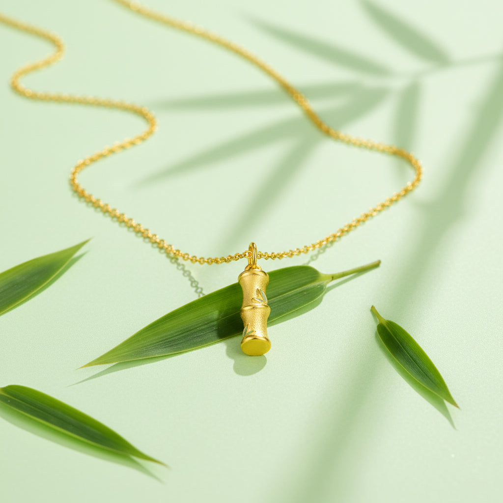 24K Gold Enamel Bamboo Pendant