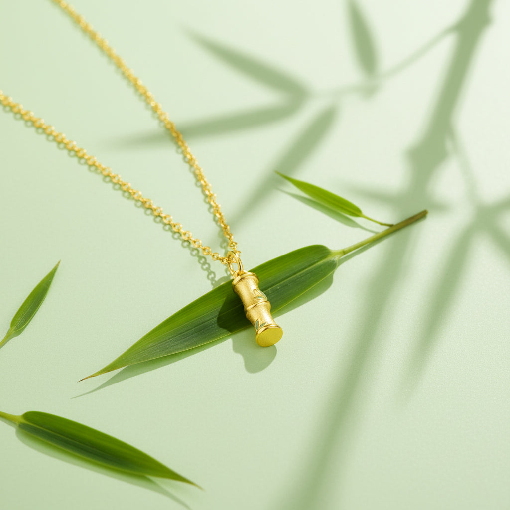 24K Gold Enamel Bamboo Pendant
