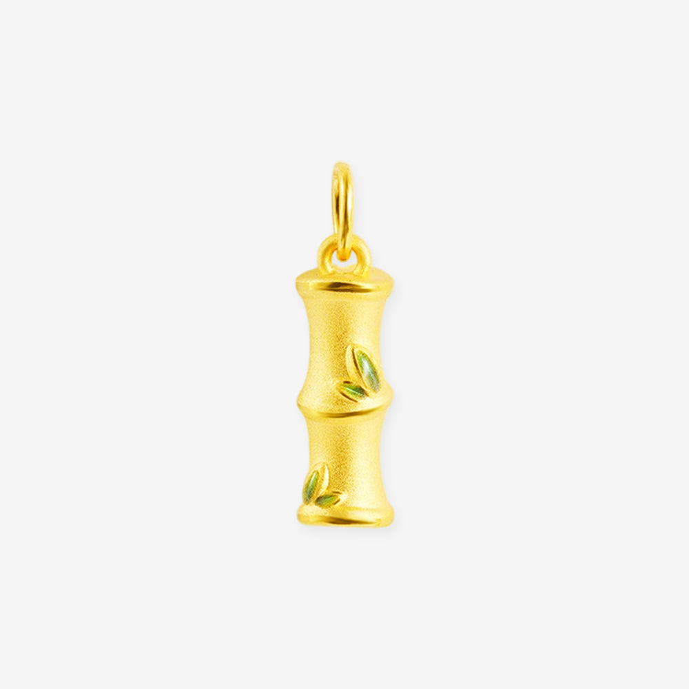 24K Gold Enamel Bamboo Pendant