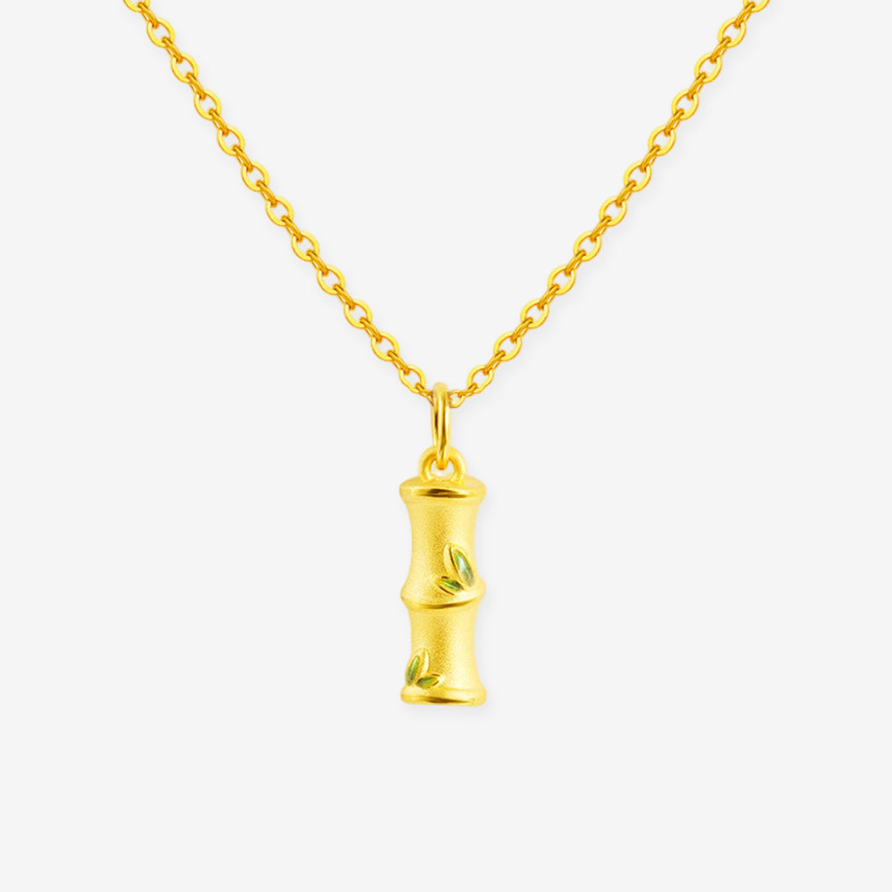 24K Gold Enamel Bamboo Pendant