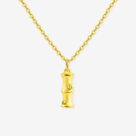 24K Gold Enamel Bamboo Pendant