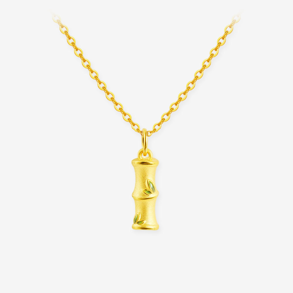 24K Gold Enamel Bamboo Pendant
