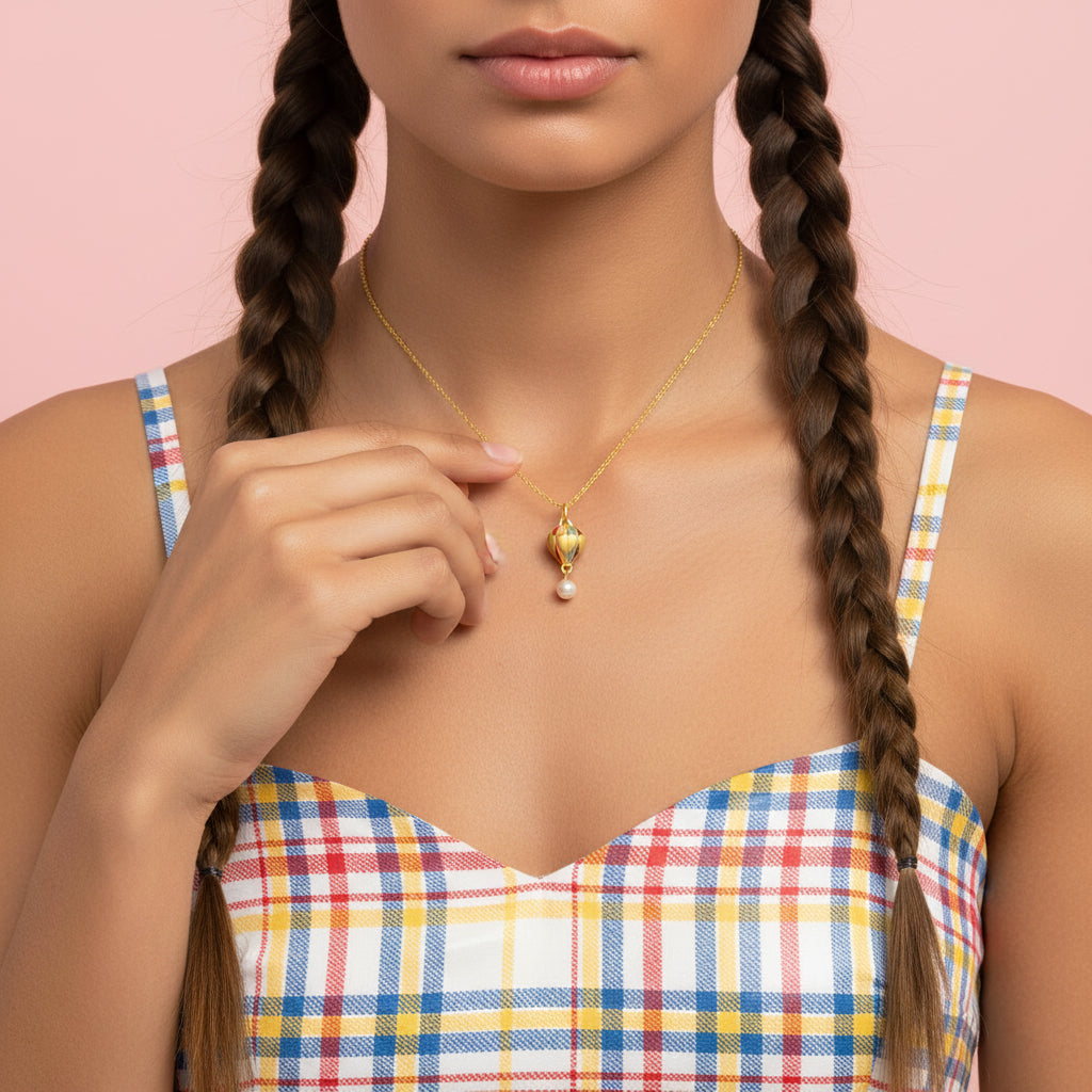 [New Product Sale]24K Gold Enamel Pearl Turkish Hot Air Balloon Pendant