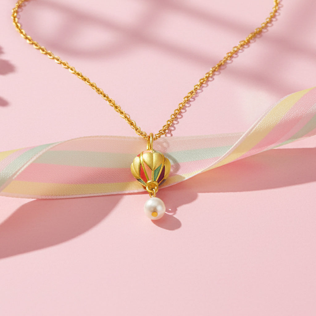 [New Product Sale]24K Gold Enamel Pearl Turkish Hot Air Balloon Pendant