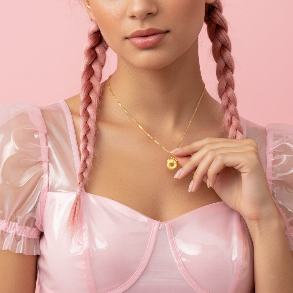 24K Gold Bear Donut Pendant Charm