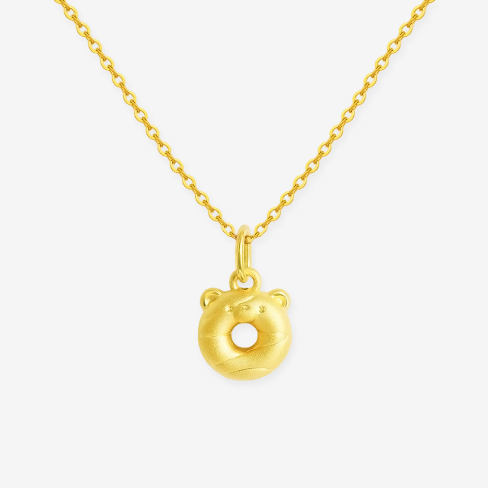 24K Gold Bear Donut Pendant Charm