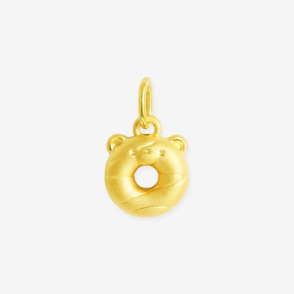 24K Gold Bear Donut Pendant Charm