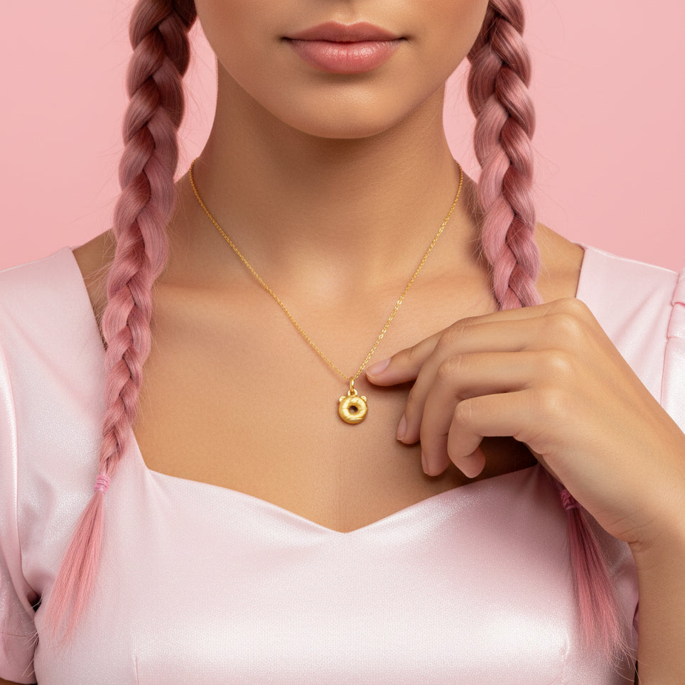 24K Gold Bear Donut Pendant Charm