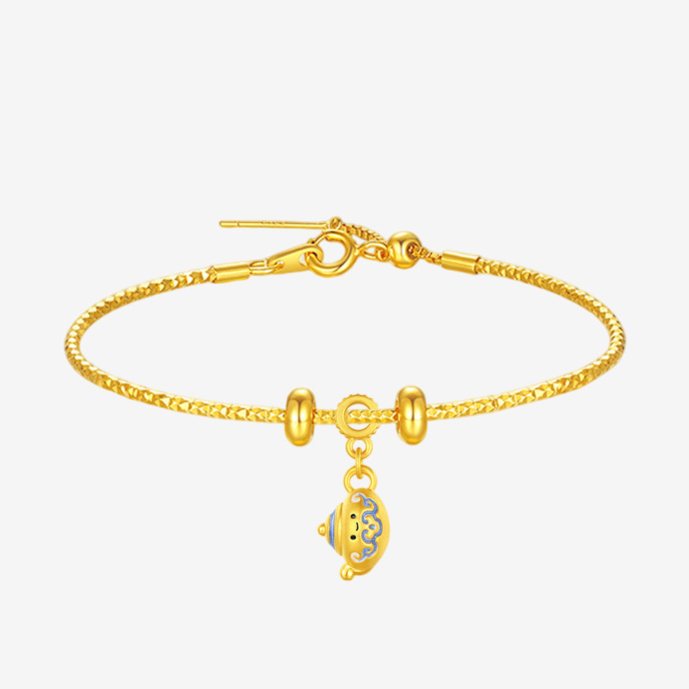 Chinese Cultural Relics Series 24K Gold Luminous Enamel Blue and White Porcelain Charm