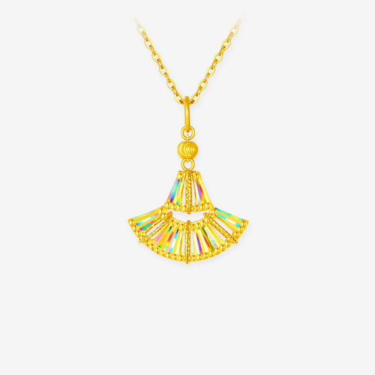 [Pre-sale] Dazzling Gold Series 24K Gold Feather Fan Pendant