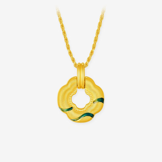 [Pre-sale] A Grand Panorama of Rivers and Mountains Series 24K Gold Green Clover Pendant