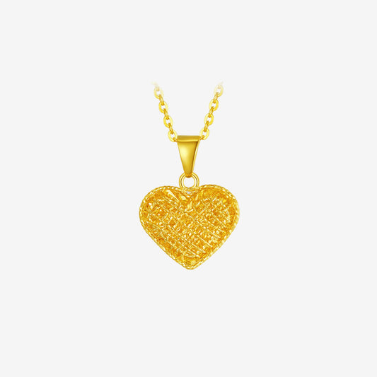 24K Gold Brushed Hollow Heart Necklace Pendant