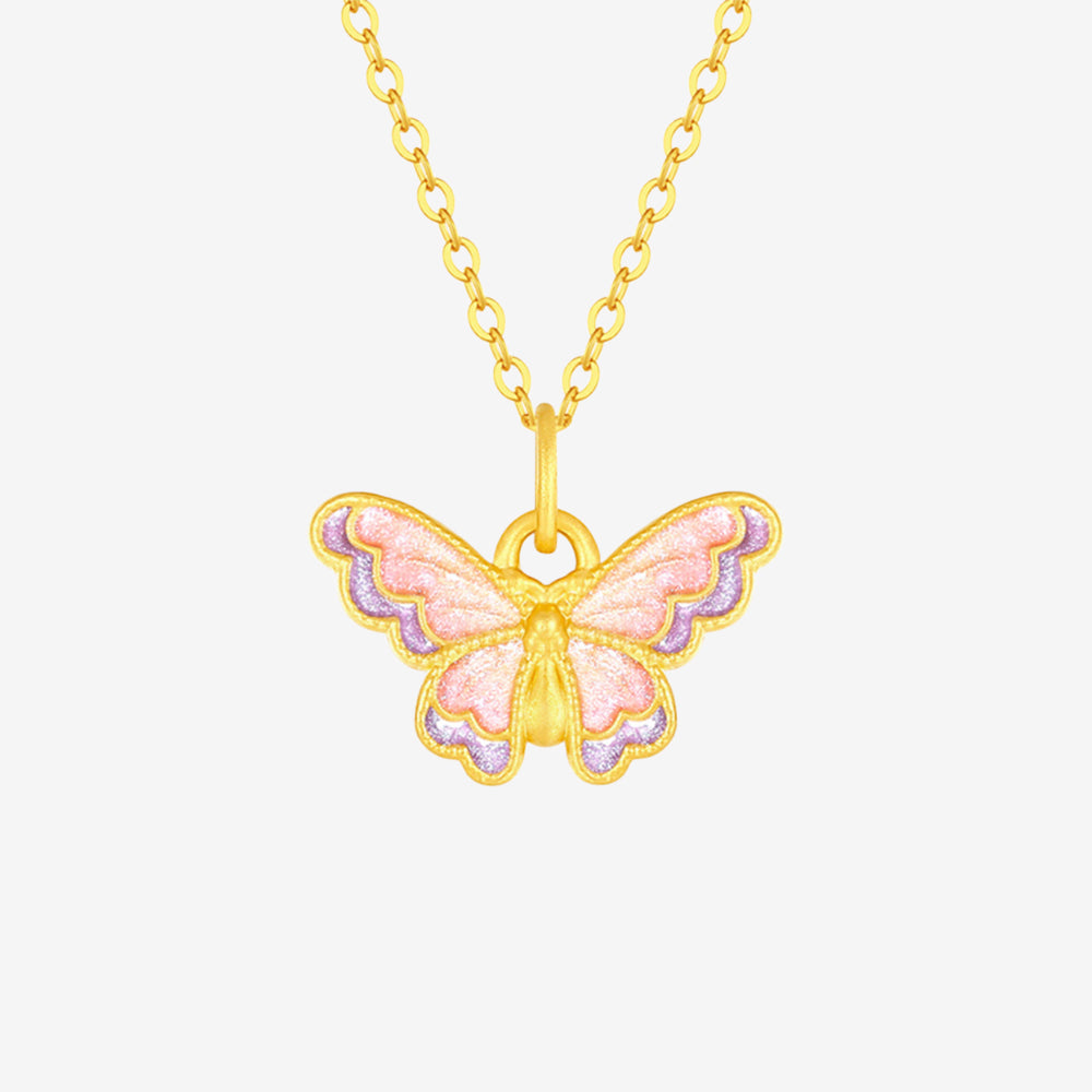 24K Gold Luminous Enamel Fantasy Butterfly Heart Necklace Pendant