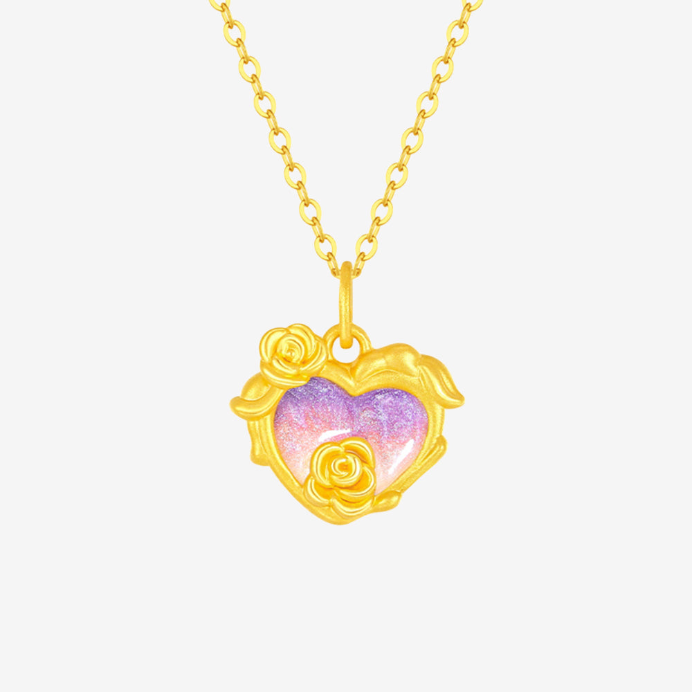 24K Gold Luminous Enamel Fantasy Butterfly Heart Necklace Pendant