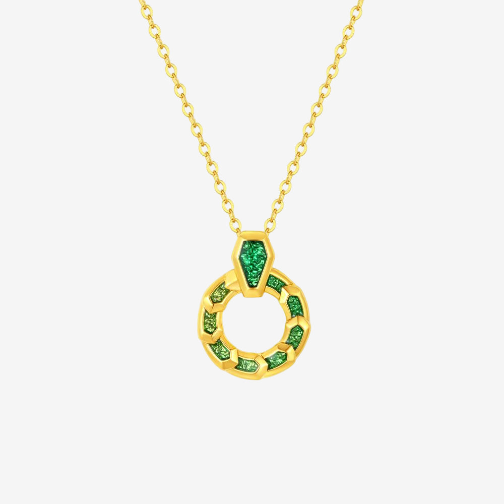 24K Gold Green Coiled Snake Necklace Pendant