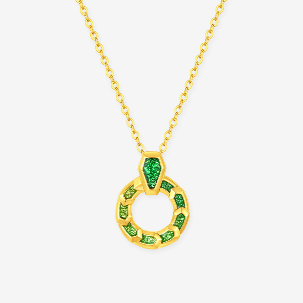 24K Gold Green Coiled Snake Necklace Pendant
