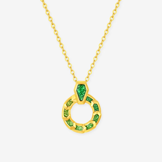 24K Gold Green Coiled Snake Necklace Pendant