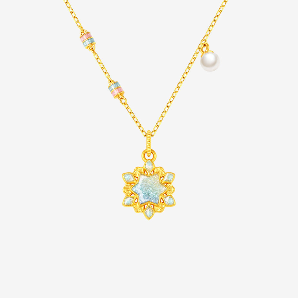 24K Gold Luminous Enamel Snowflake Necklace Pendant