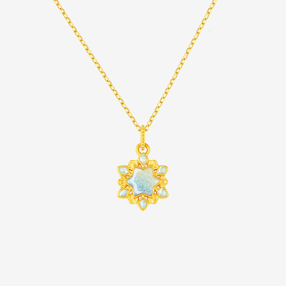 24K Gold Luminous Enamel Snowflake Necklace Pendant