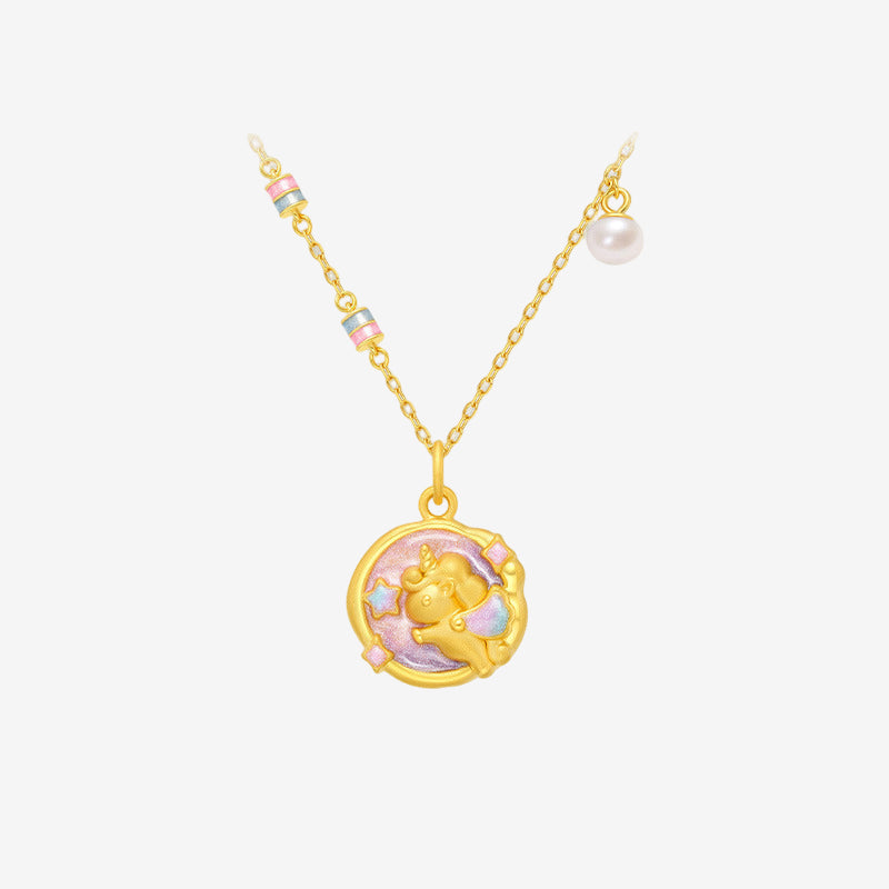 24k Gold Luminous Enamel Sweetheart Unicorn Pendant