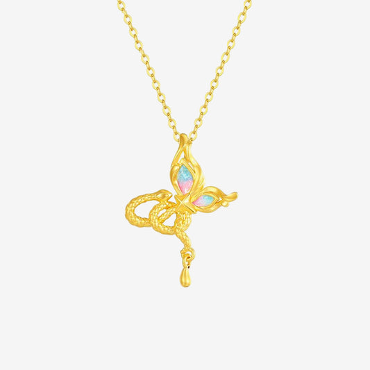 24K Gold Snake and Butterfly Dancing Pendant