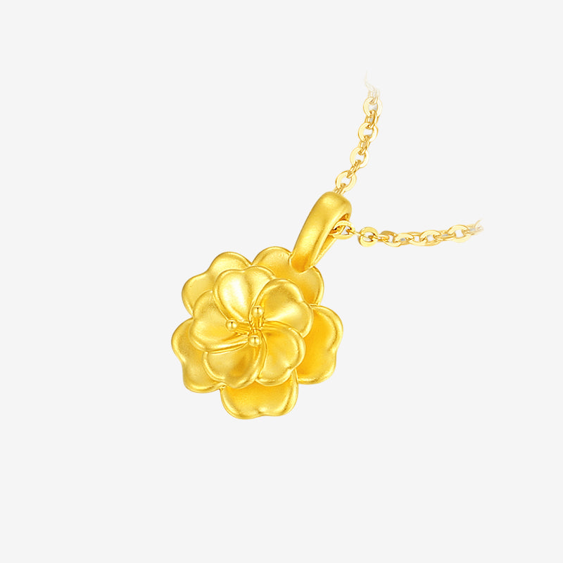 24K Gold Peony Flower Necklace Pendant