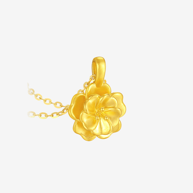 24K Gold Peony Flower Necklace Pendant