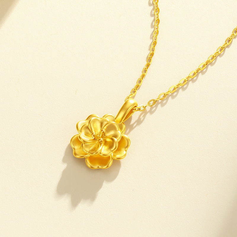 24K Gold Peony Flower Necklace Pendant