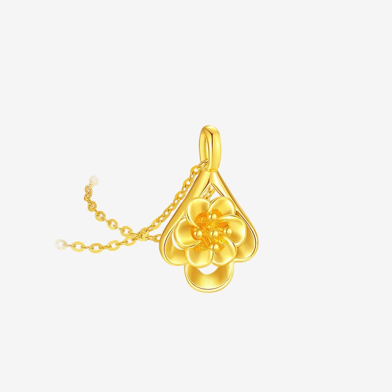 24K Gold Peony Flower Necklace Pendant