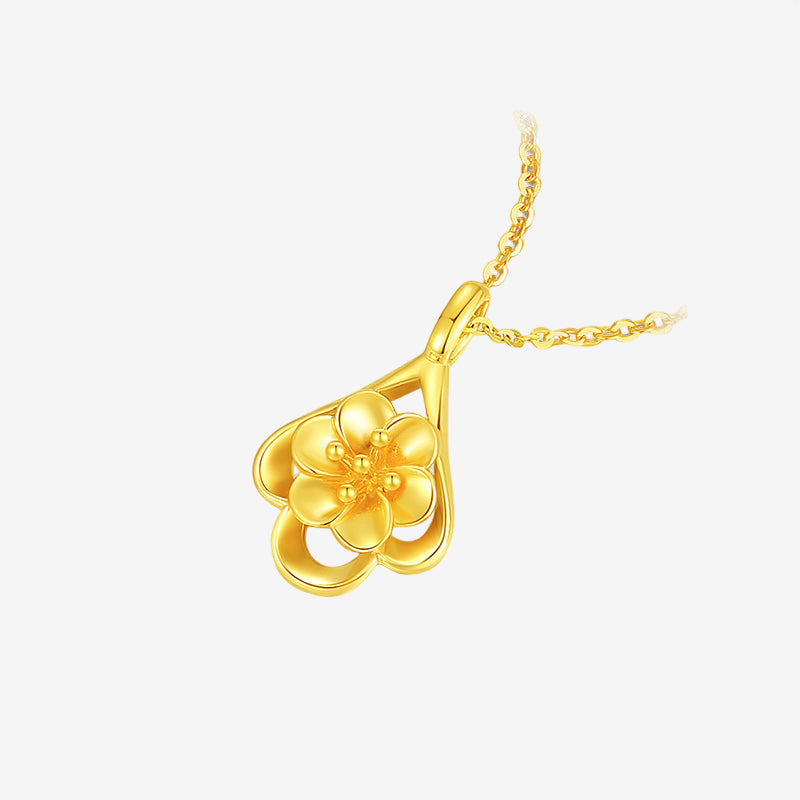 24K Gold Peony Flower Necklace Pendant