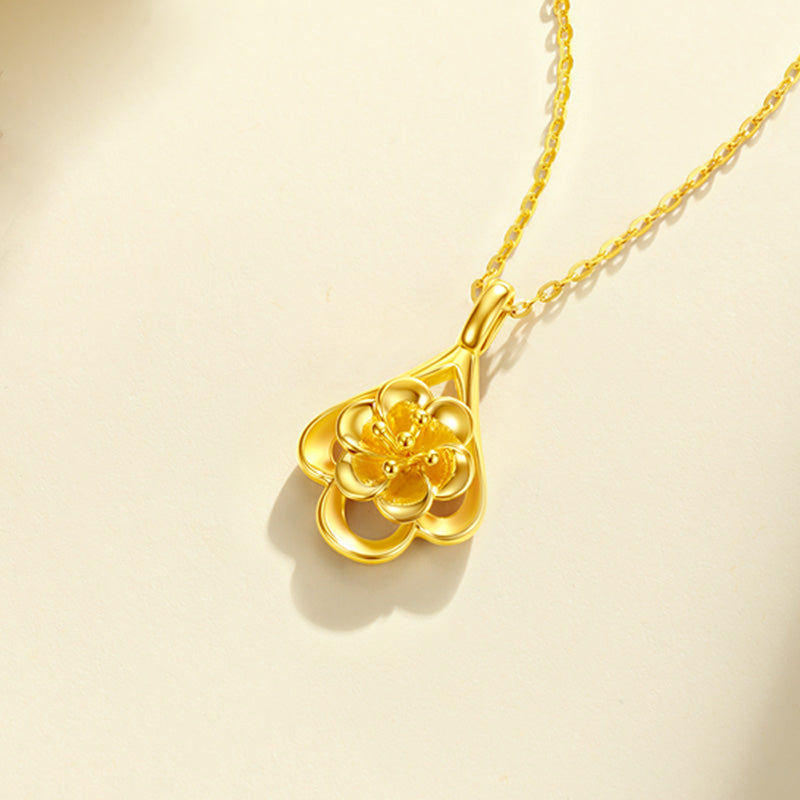 24K Gold Peony Flower Necklace Pendant