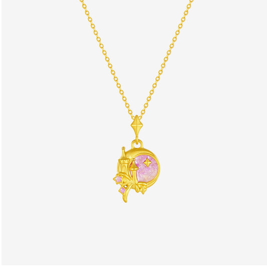 24K Gold Luminous Enamel Star Castle Necklace Pendant