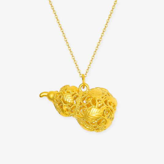 24K Gold Hollow Gourd Pendant
