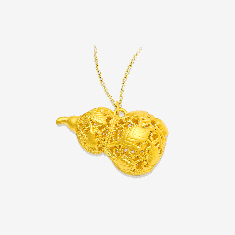 24K Gold Hollow Gourd Pendant