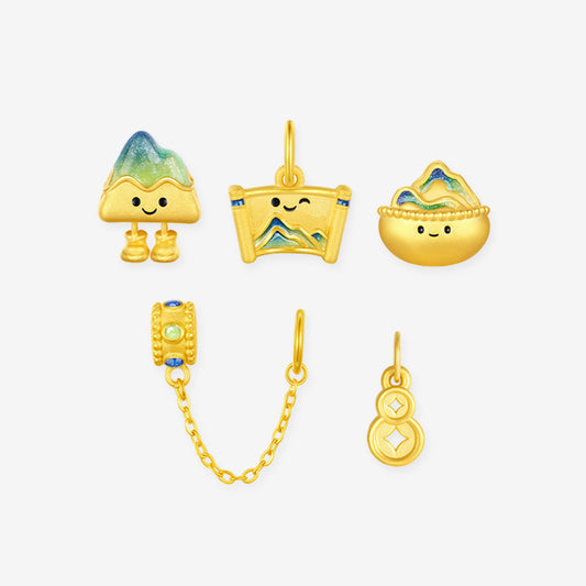 A Grand Panorama of Rivers and Mountains Series 24K Gold Landscape  Charm