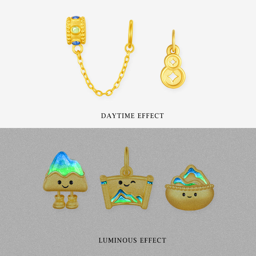 A Grand Panorama of Rivers and Mountains Series 24K Gold Landscape  Charm