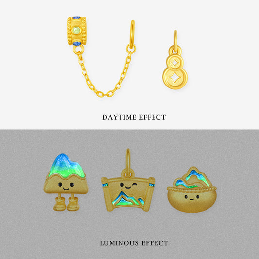 A Grand Panorama of Rivers and Mountains Series 24K Gold Landscape  Charm