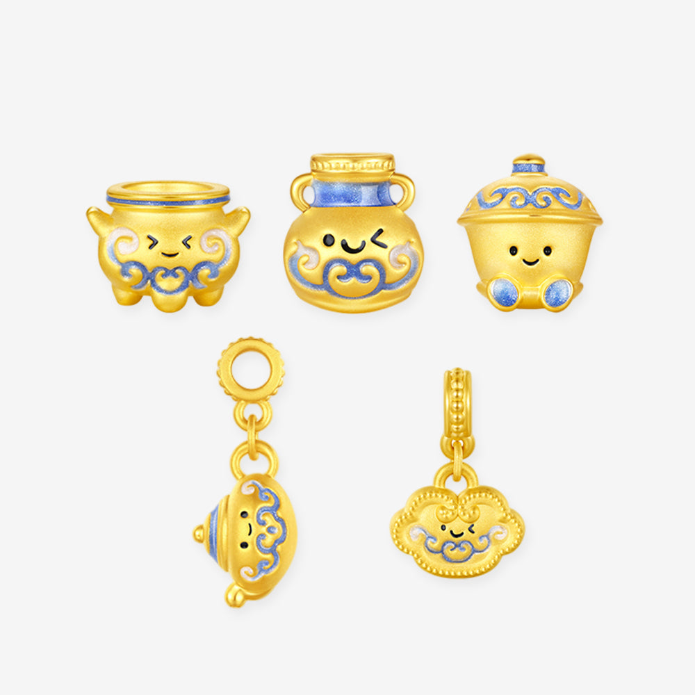 Chinese Cultural Relics Series 24K Gold Luminous Enamel Blue and White Porcelain Charm