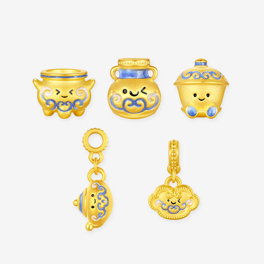 Chinese Cultural Relics Series 24K Gold Luminous Enamel Blue and White Porcelain Charm