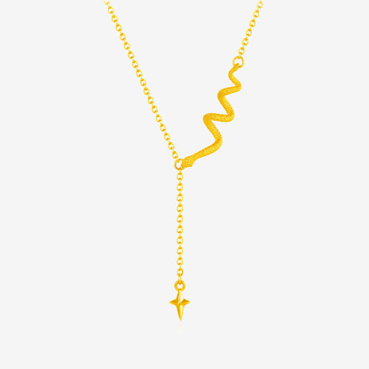 24K Gold Star Curly Snake Y Necklace