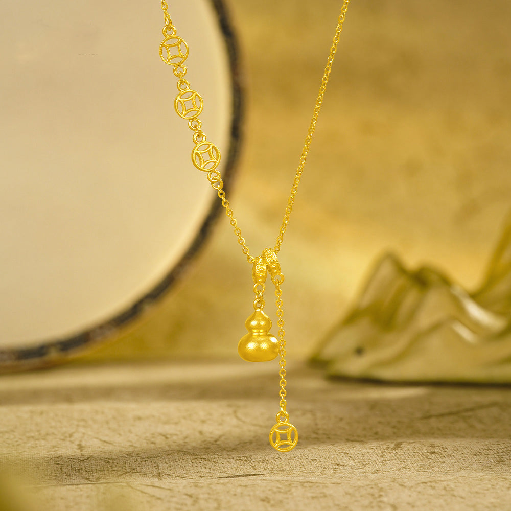 24K Gold Gourd Coin Necklace