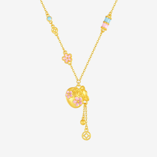 [Pre-sale] Twelve Gods of Flowers Series 24K Gold Temperature Color Change Enamel Peach Blossom Lucky Bag Necklace