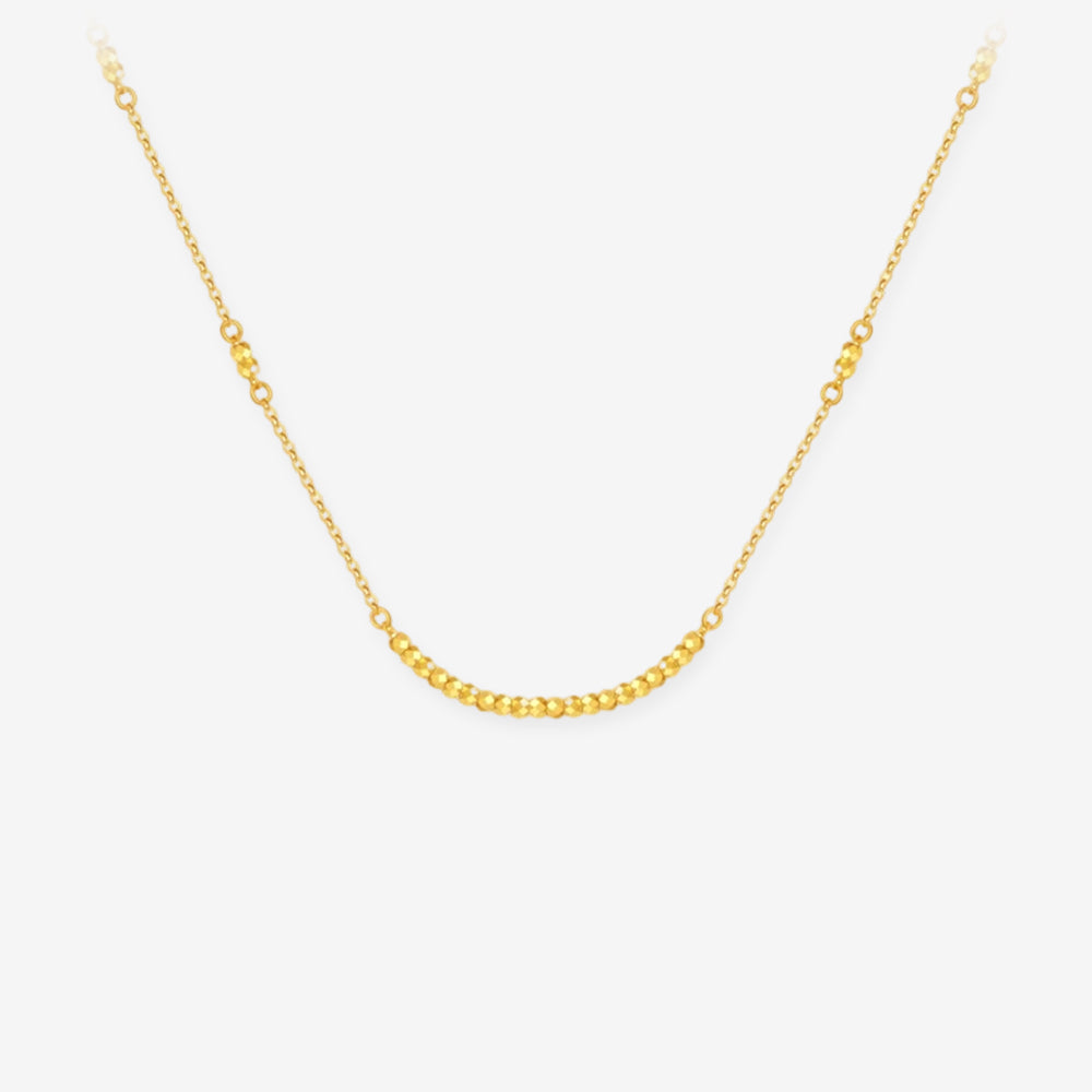 24K pure gold minimalist disco ball beaded necklace, white background — CNC-cut faceted gold beads on link chain, 28 beads — ChowTaiSeng Dazzling Gold Series