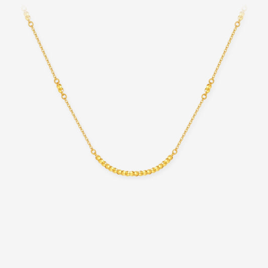 24K pure gold minimalist disco ball beaded necklace, white background — CNC-cut faceted gold beads on link chain, 28 beads — ChowTaiSeng Dazzling Gold Series
