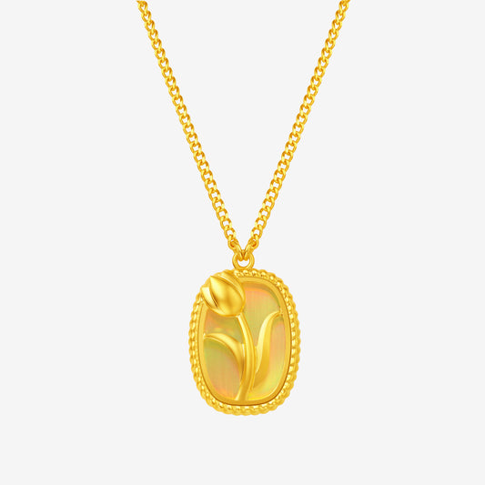 Monet Garden Series 24K Gold Colorful Tulip Tag Necklace