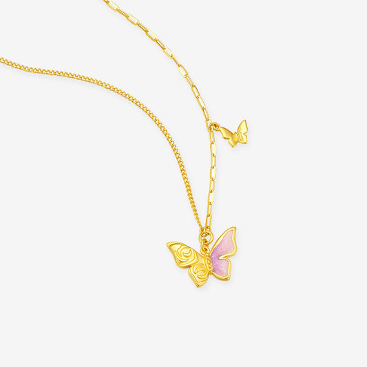 Monet Garden Series 24K Gold Butterfly Rose Necklace