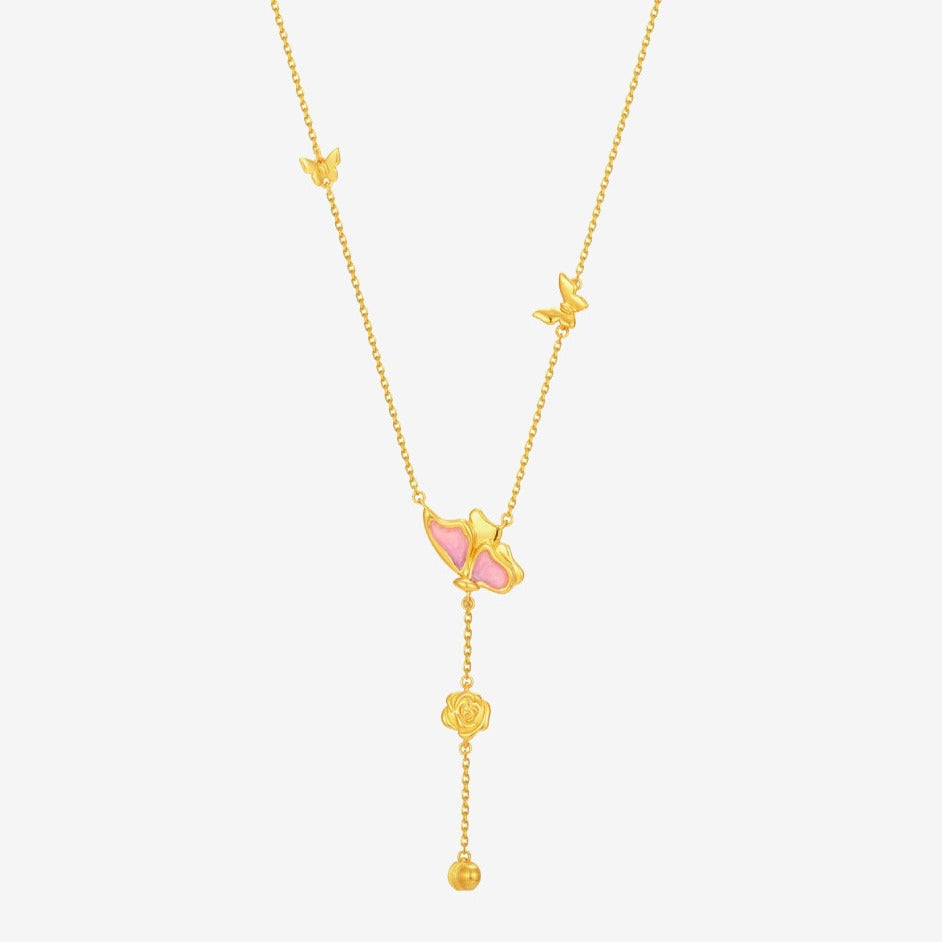 Monet Garden Series 24K Gold Butterfly Rose Y Necklace