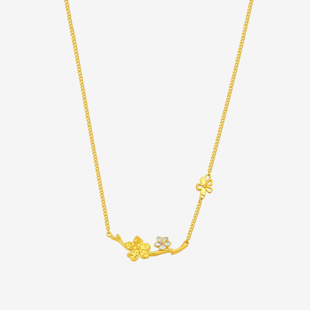 24k gold VG bule almond flower necklace